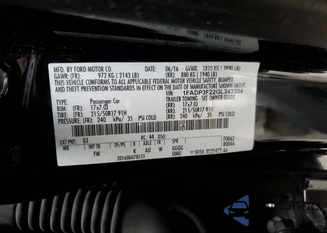 2016 Ford Focus Se из США, поврежденный, VIN 1FADP3F22GL343334